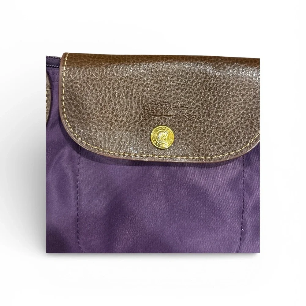 Long champ Chic Purple Tote Bag with Brown Accents - Picture 3 of 8